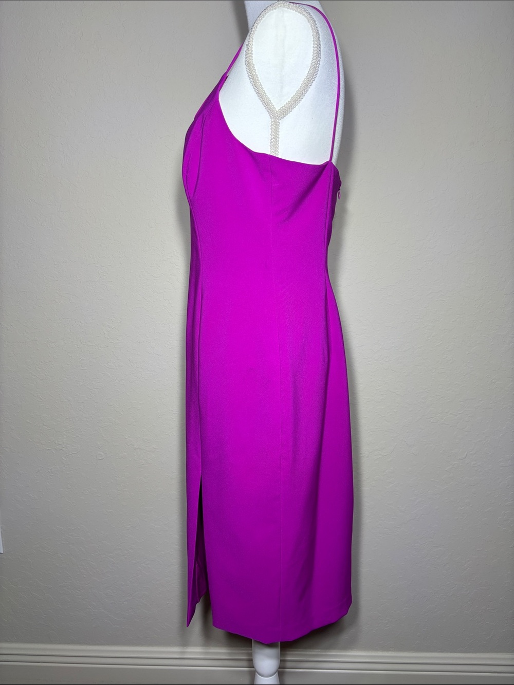 Adrianna Papell Magenta Bow One-Shoulder Crepe Sheath Dress Size 12 - Picture 7 of 9